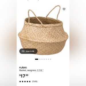 NWT IKEA Seagrass Basket Fladis